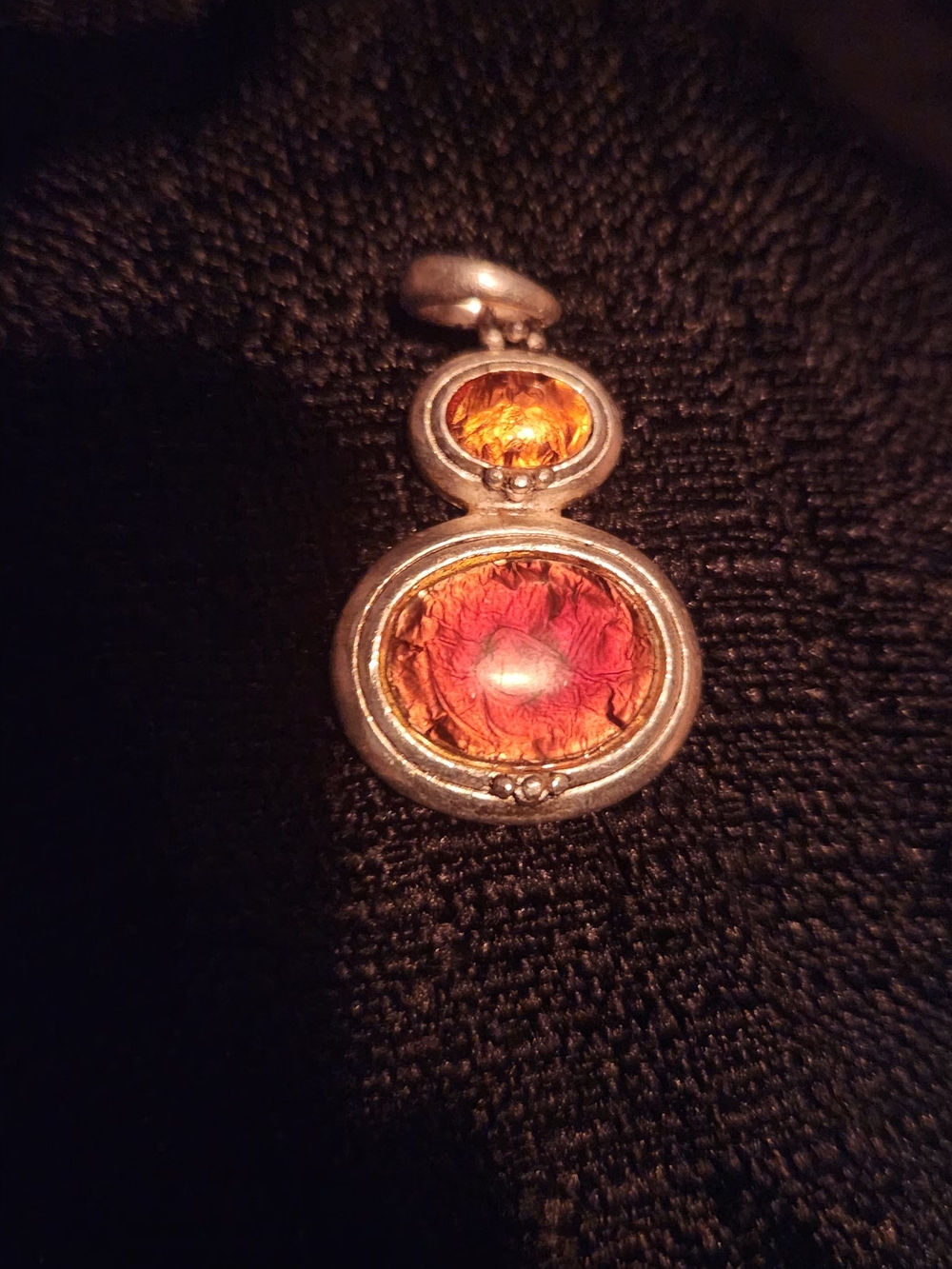 Sterling Pendant with Amber-Red Glass Cabochons
